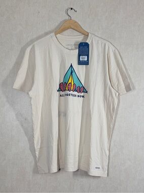 NWT Life Is Good Men’s All Together Tent Short Sleeve Tee in Beige L